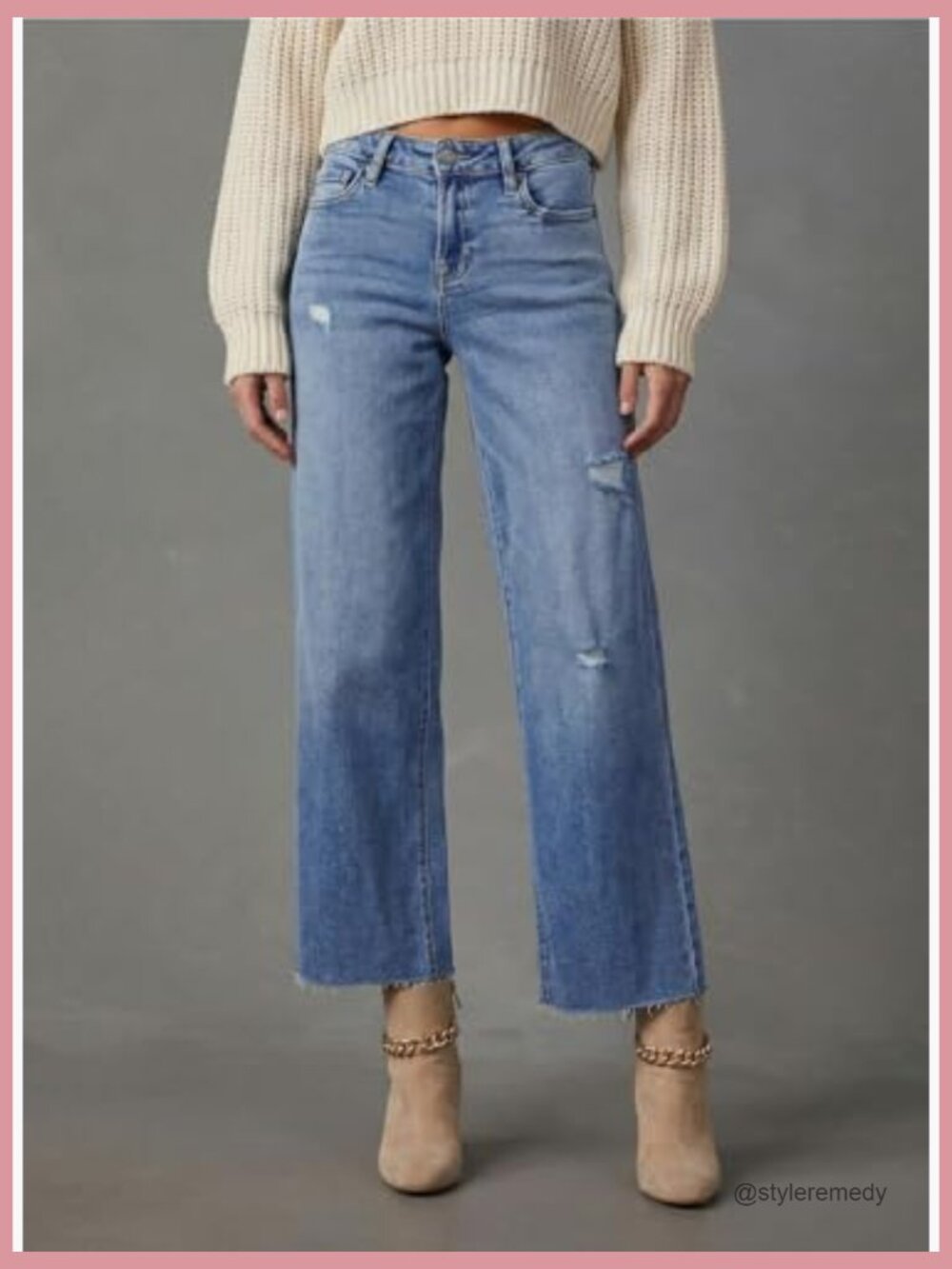 High Waist Wide Leg Jeans with Stretch Denim - Picture 2 of 5